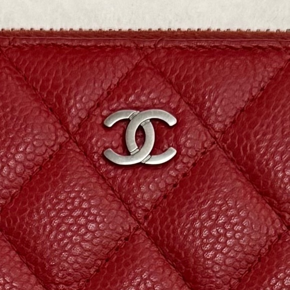 AUTH - Chanel Quilted Caviar Leather Zip around Long Wallet - Red - Good Used - Picture 3 of 16